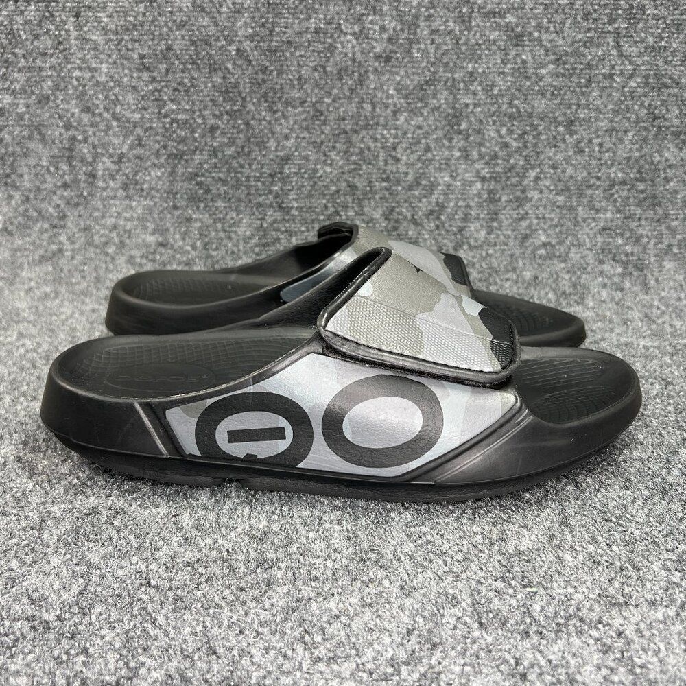 Oofos OOahh Sport Flex Sandals Men's Size 9 Black Camo Athletic Recovery Slides
